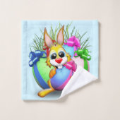 イースターおもしろいバニーと可愛いキャラクターがEgをかむ バスタオルセット (ウォッシュタオル)