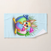 イースターおもしろいバニーと可愛いキャラクターがEgをかむ バスタオルセット (ハンドタオル)