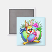 イースターおもしろいバニーと可愛いキャラクターがEgをかむ マグネット (正面/裏面)