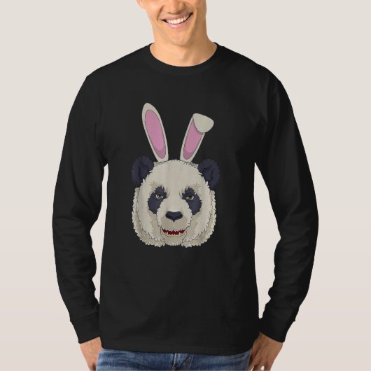 イースターおもしろいバニーパンダクマかわいいウサギの耳 Tシャツ (正面)