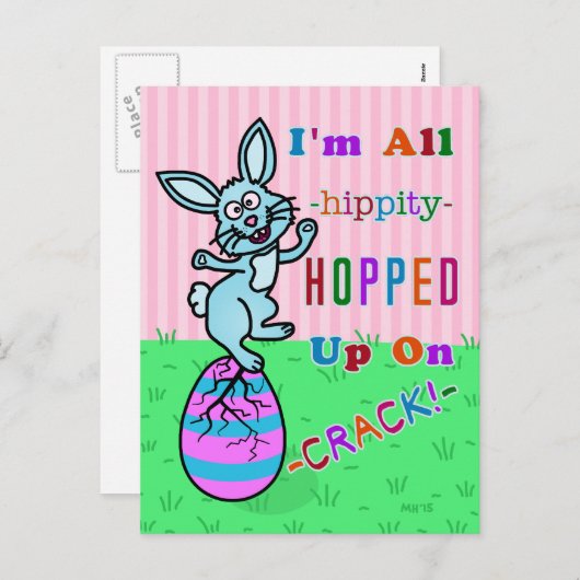 イースターおもしろいバニー割れた卵ユーモア シーズンポストカード (正面/裏面)