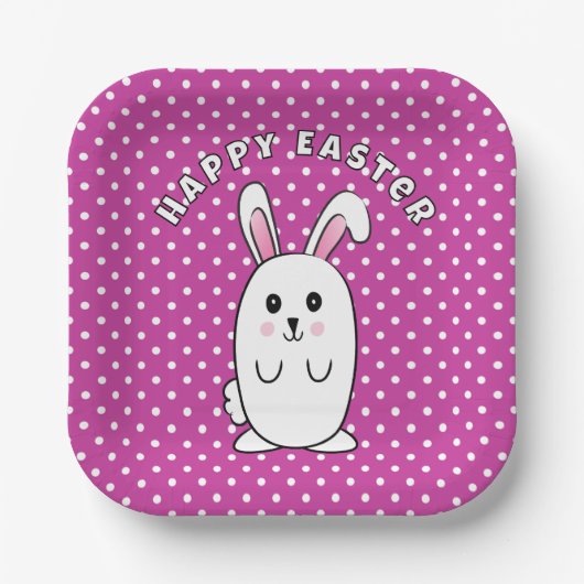イースターおもしろいバニー漫画パープルホワイトピンクかわいい ペーパープレート (正面)