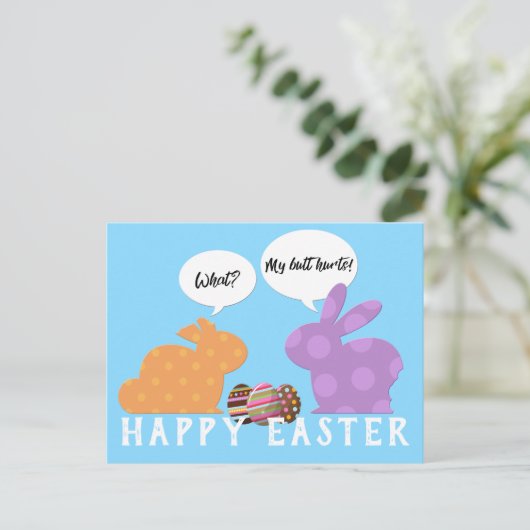 イースターおもしろいバンニーイラストレーショングリーティング ポストカード (スタンド正面)