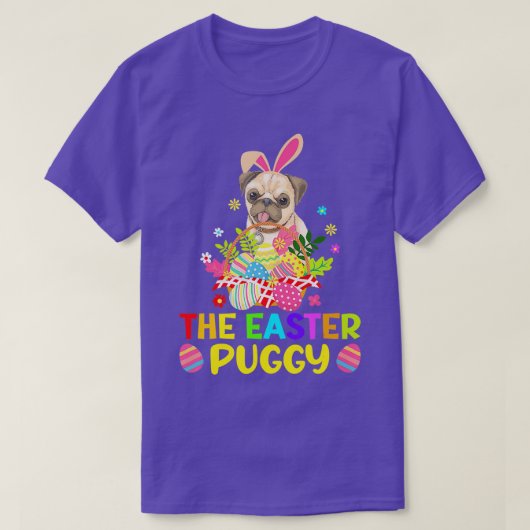 イースターおもしろいパグバニー耳の卵バスケット犬の子供M Tシャツ (デザイン正面)