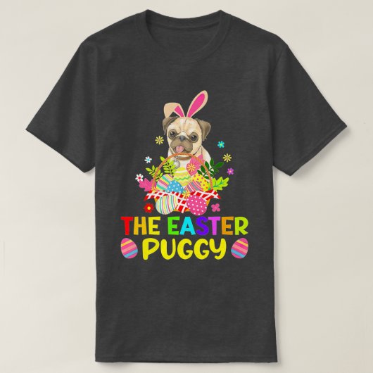 イースターおもしろいパグバニー耳の卵バスケット犬の子供M Tシャツ (デザイン正面)