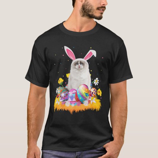 イースターおもしろい卵の恋人かわいいラグドール猫イースターサン Tシャツ (正面)