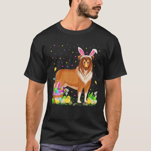 イースターおもしろい卵狩りラフCollie犬イースターS Tシャツ (正面)