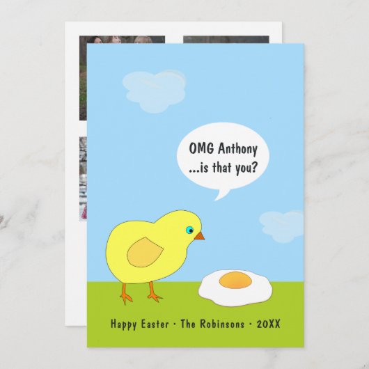 イースターおもしろい家族写真集の挨拶 シーズンカード (正面/裏面)