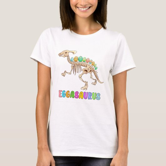 イースターおもしろい恐竜卵のクルーネック Tシャツ (正面)
