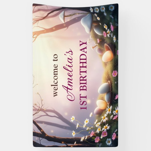 イースターお洒落をテーマにした最初の誕生日のウェルカムサイン 横断幕 (縦)