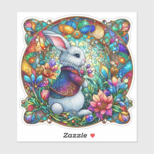 イースターお洒落ウサギのステンドグラス シール (シート)