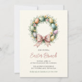 イースターお洒落エッグリースピンクボウファミリーブランチ 招待状 (正面)