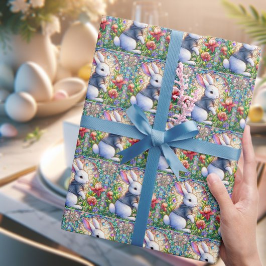 イースターお洒落ステンカラフルドグラスバニー ラッピングペーパー