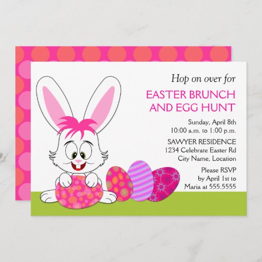 イースターお洒落バニーとエッグスパーティー 招待状 (正面/裏面)