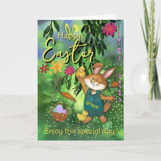 イースターお洒落バニーチキンカスタムメッセージ シーズンカード (正面)