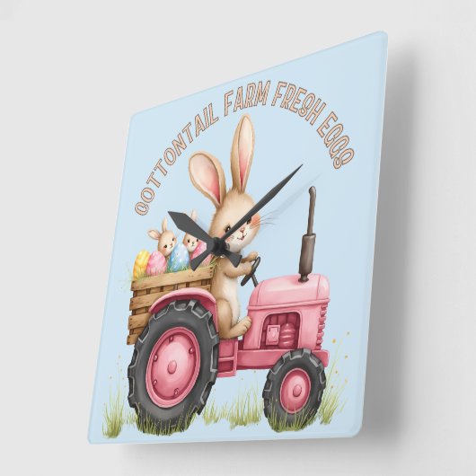 イースターお洒落バニーファームヴィンテージトラクター スクエア壁時計 (傾斜)