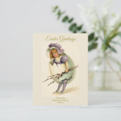 イースターお洒落卵から孵化したヴィンテージの女の子 シーズンポストカード (スタンド正面)