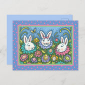 イースターお洒落卵の庭、バニーラビットの花 シーズンポストカード (正面/裏面)
