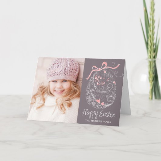 イースターお洒落卵 |紫のハッピーイースター写真 シーズンカード (正面)