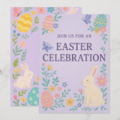 イースターお祝い招待状 | パステルうさぎ 招待状 (正面/裏面)