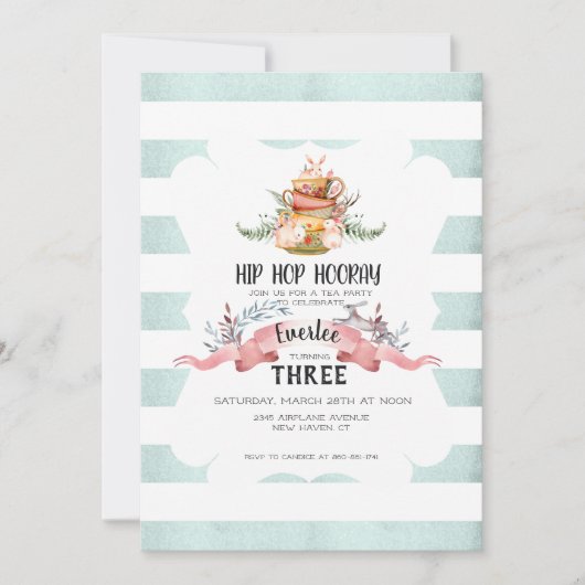 イースターお茶会の誕生日 招待状 (正面)