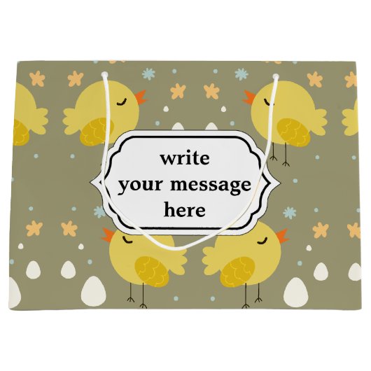 イースターかわいいひよこおよび小さい卵パターン ラージペーパーバッグ (正面)