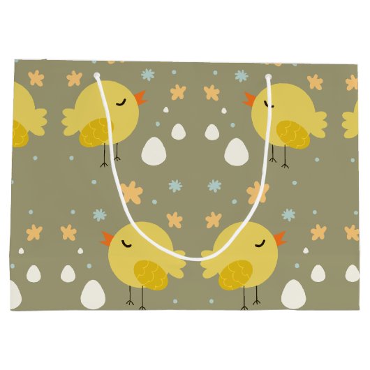 イースターかわいいひよこおよび小さい卵パターン ラージペーパーバッグ (裏面)