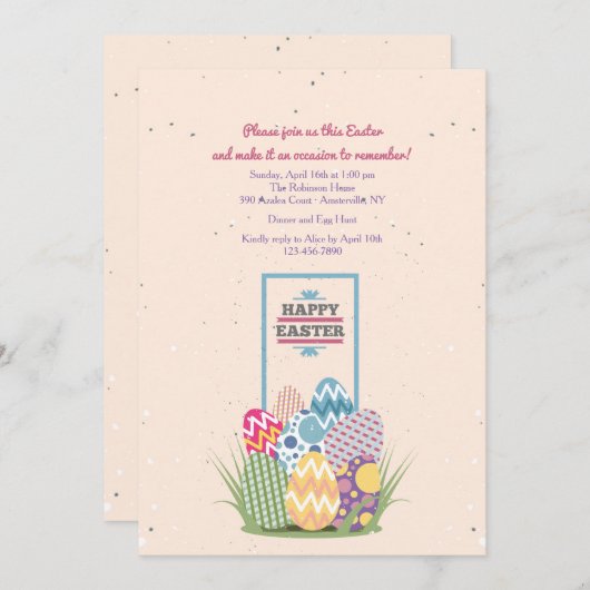 イースターかわいらしエッグ招待状 招待状 (正面/裏面)