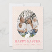 イースターかわいらしバニーのアプリコットピンクの卵の形の写真 シーズンカード (正面)