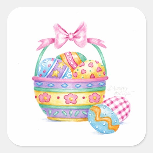 イースターかわいらしリトルイースターバスケットシール スクエアシール (正面)