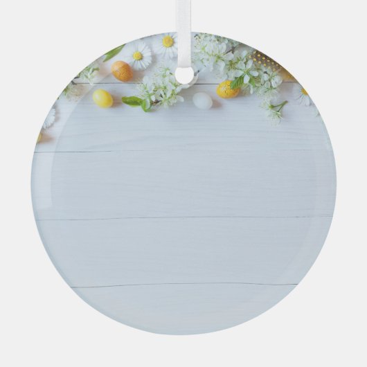 イースターさくらんぼプラム:黄色の卵。 ガラスオーナメント (正面)