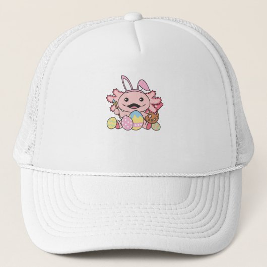 イースターとしてイースターエッグを持つキュートなAxolotlイースター キャップ (正面)