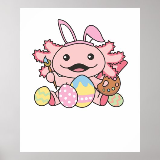 イースターとしてイースターエッグを持つキュートなAxolotlイースター ポスター (正面)
