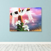 イースターとパームの日曜日の十字とシーン キャンバスプリント (インサイチュ (ウッドフロア))