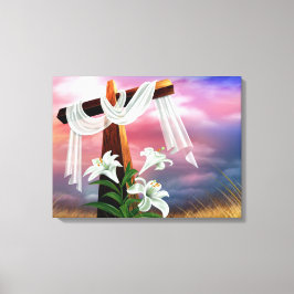 イースターとパームの日曜日の十字とシーン キャンバスプリント