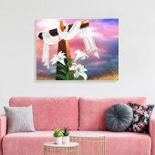 イースターとパームの日曜日の十字とシーン キャンバスプリント (インサイチュ (リビング))