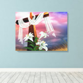 イースターとパームの日曜日の十字とシーン キャンバスプリント (インサイチュ (ウッドフロア))