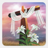 イースターとパームの日曜日の十字とシーン スクエアシール (正面)