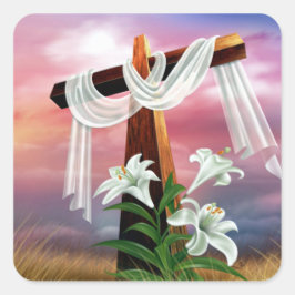 イースターとパームの日曜日の十字とシーン スクエアシール