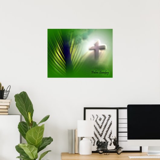 イースターとパームの日曜日の十字とシーン ポスター (ホームオフィス)