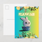 イースターにぴったりな花とウサギの春の可愛らしいデザイン シーズンポストカード (正面/裏面)