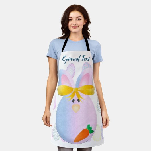 イースターに向けて準備が整った卵とバニー エプロン (着用した状態)