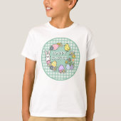 イースターのうさぎとひよこと卵 ギンガムグリーン Tシャツ (正面)