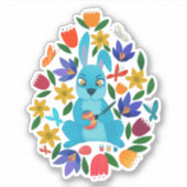 イースターのうさぎと春の花 シール (正面)