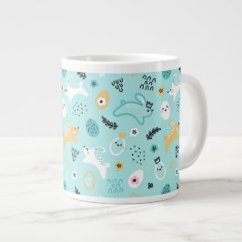 イースターのうさぎのかわいいパターン デザイン ジャンボコーヒーマグカップ