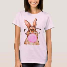 イースターのうさぎのグラフィックプリント 淡いピンク Tシャツ