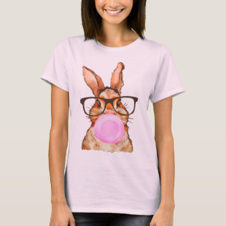 イースターのうさぎのグラフィックプリント　淡いピンク Tシャツ