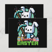 イースターのうさぎのピクセルゲーム 招待状 (正面/裏面)