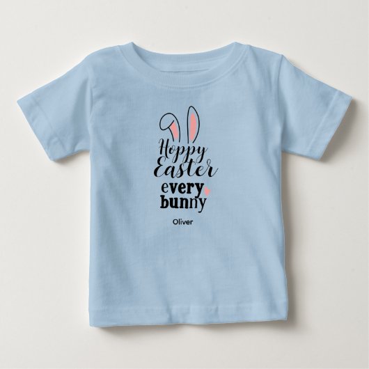 イースターのうさぎのブルー カスタムネーム ベビーTシャツ (正面)