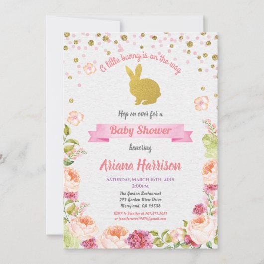 イースターのうさぎベイビーガールシャワー招待状 招待状 (正面)